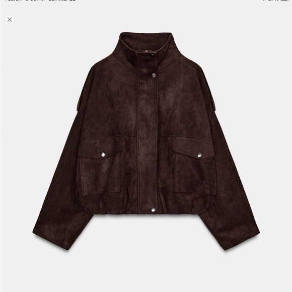 Zara Jackets & Blazers - ZARA BROWN FAUX SUEDE BOMBER JACKET WITH POCKETS NWT  SZ S